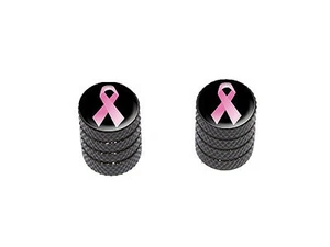 Breast Cancer Pink Ribbon on Black - Tire Valve Stem Caps Bike - Black - Imagen 1 de 1