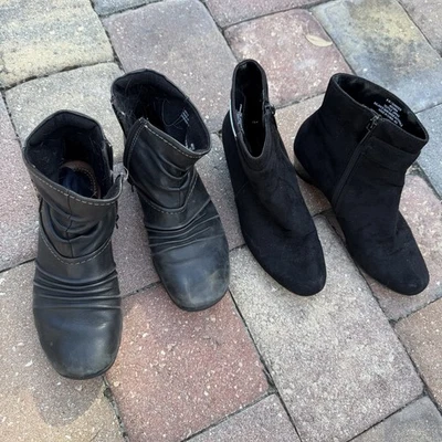 2 Pairs Black Ankle Boots Size 6 Clarks Impo Women's  Zip Up Ankle Leather - Image 1 of 4