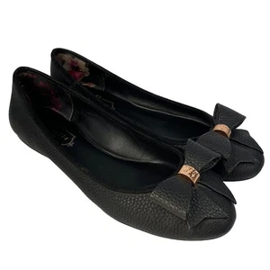 Zapatos planos de ballet Ted Baker London sin cordones para mujer talla 38,5 EE. UU. 8 lazo negro cobre - Imagen 1 de 7