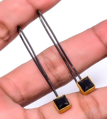 Серьги позолоченные двухцветные серебро 925 черный оникс 1,95 дюйма E7616-41 - Изображение 1 из 4