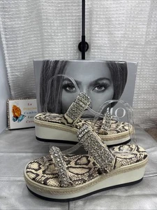 Jennifer Lopez JLO Halil Sandals Women 9 M,Snakeskin Slides Slip On Rhinestone - Picture 1 of 11