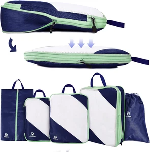 Organizer Valigia 5 Pezzi Set, Compressione Packing Cube Salvaspazio Espandibile - Foto 1 di 12