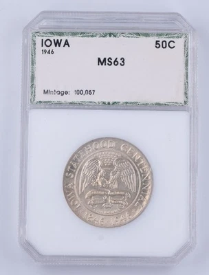 1946 Iowa Centennial Commemorative Half Dollar UNC 50c Silver in holder - Image 1 of 3