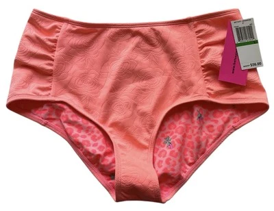 Betsey Johnson Bikini Bottom Women’s Large High Waist Coral Ruched $56 New - Image 1 of 3