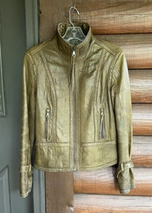 Marc New York Women's Soft & Supple Olive Brown Leather Full Zip Biker Jacket SP - Picture 1 of 20