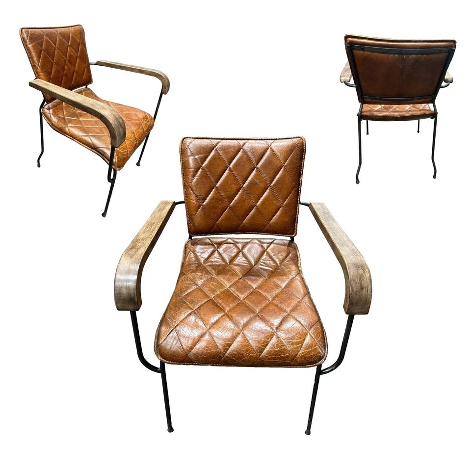 Vintage Style Cast Iron Faux Leather Chair Posh Look Classic Design - Image 1 of 1