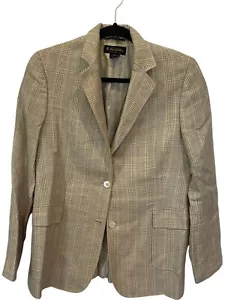 Blazer Brooks Brothers pata de gallo beige dos botones para mujer 12 seda lana lino - Imagen 1 de 8
