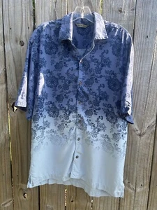 Tommy Bahama Seidenmischung blau ombre Kurzarm Kragen Knopfleiste Größe Large - Bild 1 von 7