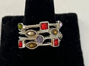 .925 SILVER PLATED MULTI COLOR CUBIC ZIRCON WEDDING RING WD1 SIZE 9 - Picture 1 of 2