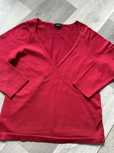HOBBS SIZE 12 BRIGHT RED FAUX WRAP CROSS OVER KNIT JUMPER 74% SILK - Picture 1 of 6