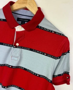 TOMMY HILFIGER POLO SHIRT Size Medium 40 Men`s Slim Fit Striped - Picture 1 of 7