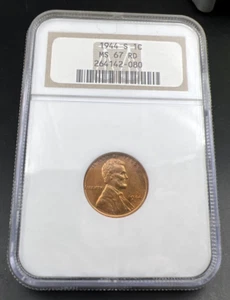 1944 S Lincoln Wheat Cent Penny Coin NGC MS67 RD #080 WW2 Era - Picture 1 of 8