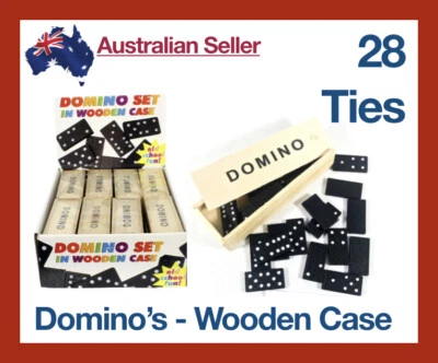 Dominos Wooden Case Wood Set Box Dominoes - Image 1 of 4