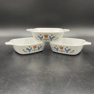 Corning P-41-B COUNTRY FESTIVAL Petite Pan Set of 3 Blue Bird 1.75 Cup 1975 - Picture 1 of 7