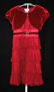 CHIC Jona Michelle Girl's Red Tiered Ruffle Fancy Holiday 2 pc Dress & Shrug 10 - Imagen 1 de 4