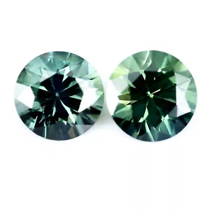 Certified Natural 0.73ct Green Sapphire VS 4.2mm Brilliant Round Matching Pair - Picture 1 of 2