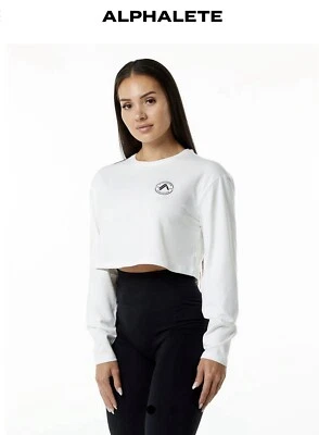 Alphalete Women’s Dynasty Long Sleeve Crop Tee - White , Size Small - Image 1 of 4