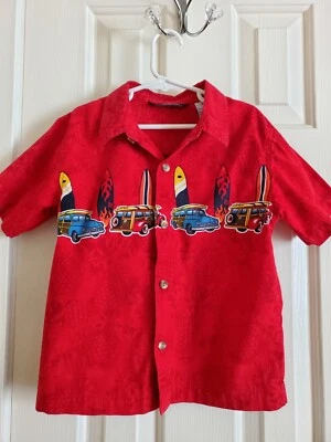 Kids Headquarters Boys Red Surf Theme Button-up Shirt Size 5 - Image 1 of 4