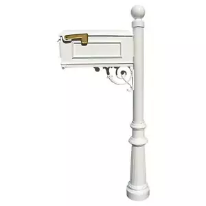 Lewiston Mailbox with Lewiston post, fluted base and ball finial in White - Picture 1 of 1