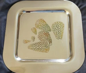 Sambonet Italy Stainless Serving Tray With Seashell Design 14.75" x 14.75" - Picture 1 of 11