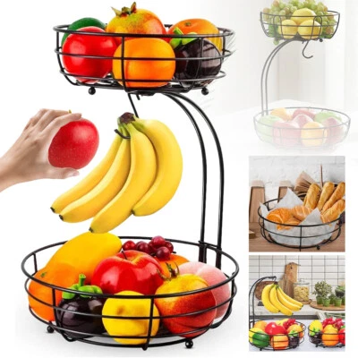 Obstkorb Mit Bananenhalter 2 Stöckig Stehend Täglicher Küche Moderne Obstschale - Bild 1 von 4