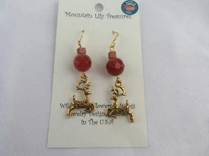 Mountain Lily Treasures Earrings Carnelian Reindeer Montana Made - Picture 1 of 2