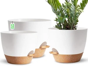 Plant Pots,12+10+9 Inch Self Watering Pots with Drainage Hole for Indoor Plants - Picture 1 of 7
