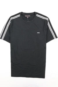 Michael Kors Mens Short Sleeve White Black Sz L T Shirt Banded Striped 3D Logo - Picture 1 of 13