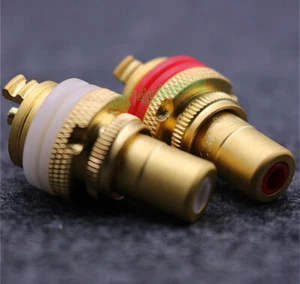 2x Gold RCA Female Socket Chassis Phono Copper Plug Connector Speaker/Amplifier - Picture 1 of 5