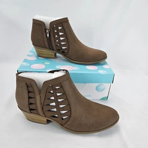 Women's Mug Round Toe Faux Suede Stacked Heel Western Ankle Bootie Brown Sz 8 - Picture 1 of 10