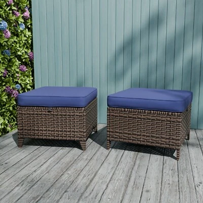 EAGLE PEAK Ocean Vista 2 Piece Wicker Patio Ottoman Set for Patio Deck Backyard - Image 1 of 4