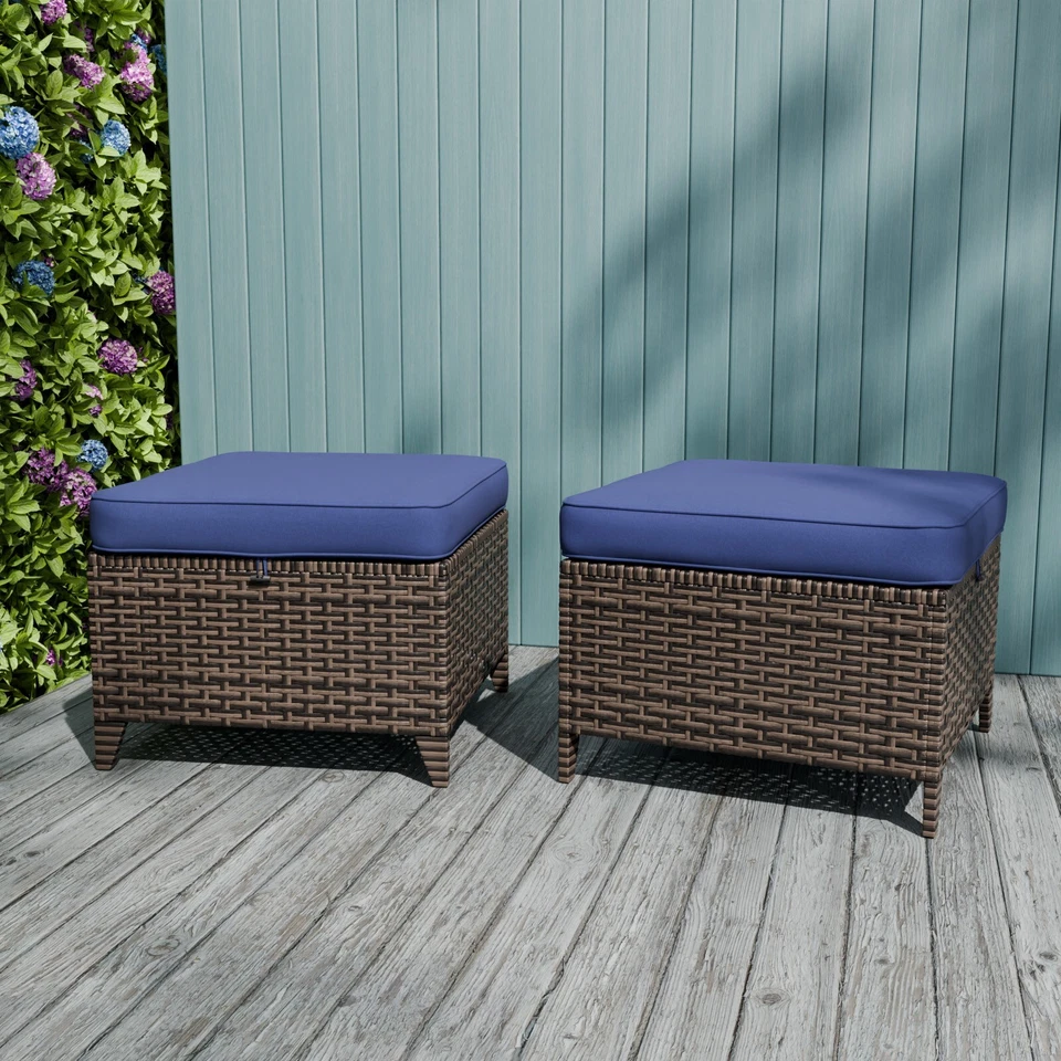 EAGLE PEAK Ocean Vista 2 Piece Wicker Patio Ottoman Set for Patio Deck Backyard - Image 1 of 4