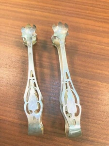 2 Sterling Silver Sugar Serving Tongs Forks - Picture 1 of 8