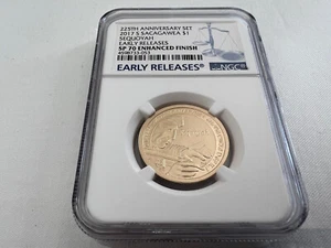 2017-S 225TH ANNIV. SACAGAWEA DOLLAR EARLY RELEASE NGC SP70 E.F."BLUE LABEL" - Picture 1 of 4