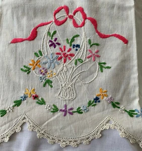 Cesta de flores rosa lazo bordado vieira borde ganchillo funda de almohada funda de almohada  - Imagen 1 de 7