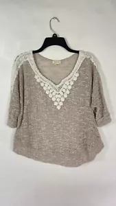 Blusa Top Mujer Meadow Rue Cuello en V Manga Corta Bordada Beige Talla Mediana. - Imagen 1 de 14