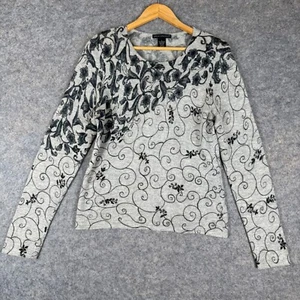Sarah Spencer Lambswool Angora Floral Graphic Sweater Womens Large Gray Knit - Picture 1 of 11