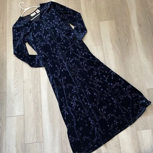 Whimsigoth Velvet Dress floral long sleeve maxi womens Blue (size 10) y2k boho - Picture 1 of 5