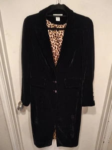 WD NY Women's Black Velvet & Silk Lightweight Trench Coat Sz L Steampunk Gothic - Picture 1 of 8