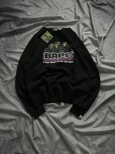 Bape Archive Ape Shall Never Kill Ape Black Crewneck Sweatshirt Large - Picture 1 of 9