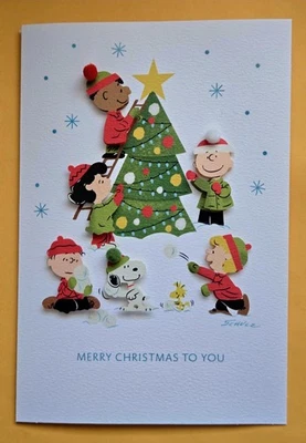 SIGNATURE Peanuts "Snoopy & Friends" 3D Christmas Greeting Card (+Envelope 4x6").