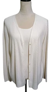 Karen Scott Ivory Cardigan Sweater With Attached Tank Button Up Long Sleeve XL - Picture 1 of 14