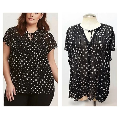 Torrid 4 (4X 26) Disney Black Chiffon Minnie Mouse Tie Neck Secretary Blouse Top - Image 1 of 4
