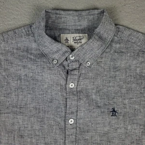 Penguin Shirt Mens Size Large Blue Casual Button Up Short Sleeve - Picture 1 of 6