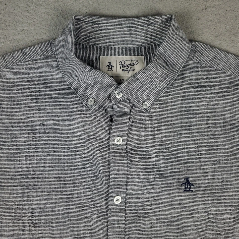 Penguin Shirt Mens Size Large Blue Casual Button Up Short Sleeve - Image 1 of 4