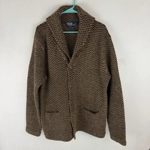 Polo Ralph Lauren Cardigan Pullover mit Zopfmuster Lammwolle 100% Schalkragen - Bild 1 von 5