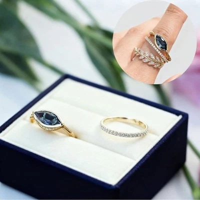 Natural Gemstones Rings 3-Piece Set Engagement Love Luxury Crystal Wedding Gift - Image 1 of 4