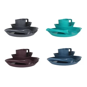 Plastic Camping Set Plate Bowl Mug Cutlery Lightweight Reuseable Outdoor Travel - Picture 1 of 26