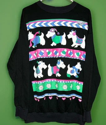 Moletom de Natal vintage Grandmacore estampa puff Scottie Westie cachorro 2XL - Imagem 1 de 3