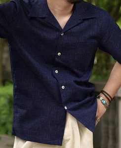 Annual Ring Classic Indigo Print Open Collar Shirt (H10) - Bild 1 von 14